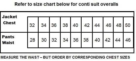 Boiler Suit Mens Size Chart