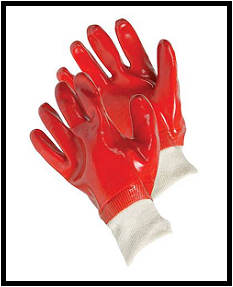 Red PVC Gloves with elasticated wristband