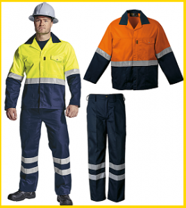 Barron Two Tone Reflective 2piece conti suit overalls (poly cotton) in Lime Green or Orange jacket tops and Navy Pants with 50mm silver reflective tape, YKK Zips R325.00