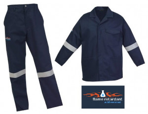 Navy Flame and Acid Proof conti suit overalls (D59 - 100% cotton - 285gm2) with YKK Zips & Silver Reflective Tape SABS