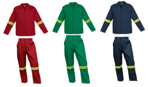 Red 2piece conti suit overalls (80-20 poly cotton) with LimeSilver Reflective Tape on arms and legs