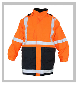 Two Tone Parka Winter Jacket Orange and Navy with Silver Reflective Tape