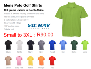 Vicbay Mens Polo Golf Shirts (pique knit) 100% cotton - 180 grams