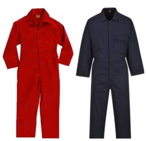 Red 1 Piece Boiler Suit Overalls with concealed button front closure