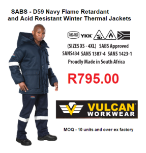 SABS - D59 Navy Flame Retardant and Acid Resistant Winter Thermal Jackets (Small to 4XL)