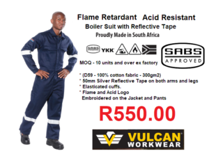 SABS Navy Flame Retardant and Acid Resistant One Piece Boiler Suit Overalls
